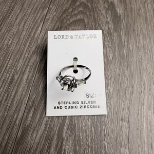 Lord & Taylor Sterling Silver CZ Engagement Ring Three Stone Baguette Size 7 New
